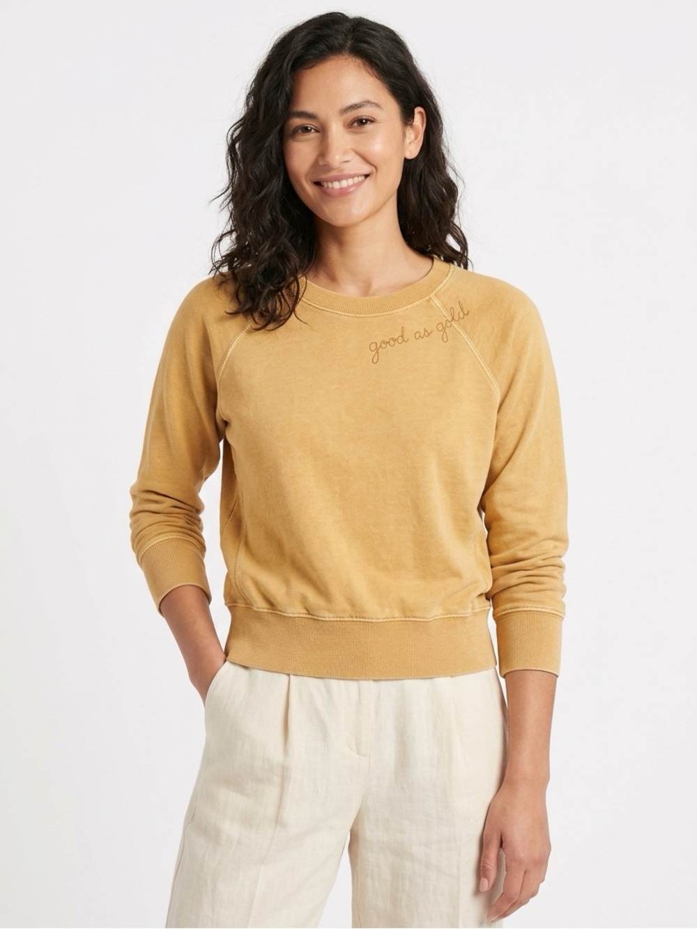 Sundry Good As Gold Embroidered Raglan Sweatshirt Yellow Size 0